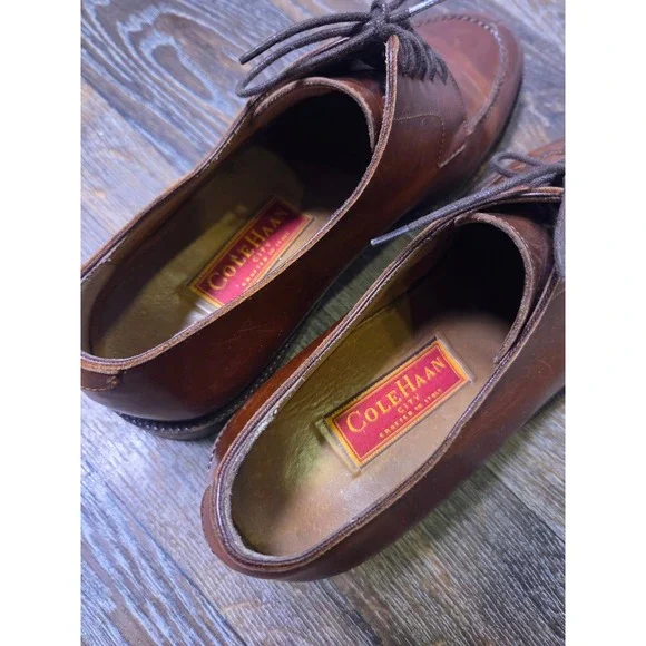 Cole Haan City Mens 9.5 D Brown Leather Split Toe Derby Dress Shoes Made Italy